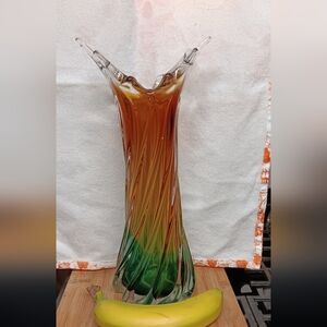 Egermann Czechoslovakian swung glass vase gorgeous MCM